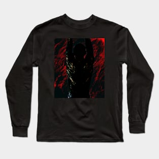 Portrait, digital collage and special processing. Men's back. Mystic. Energy waves. Red and black. Long Sleeve T-Shirt